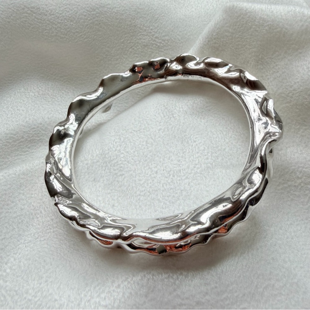 Stunning Oversized Sterling Silver Liquid Silver Molten Wave Bangle Bracelet